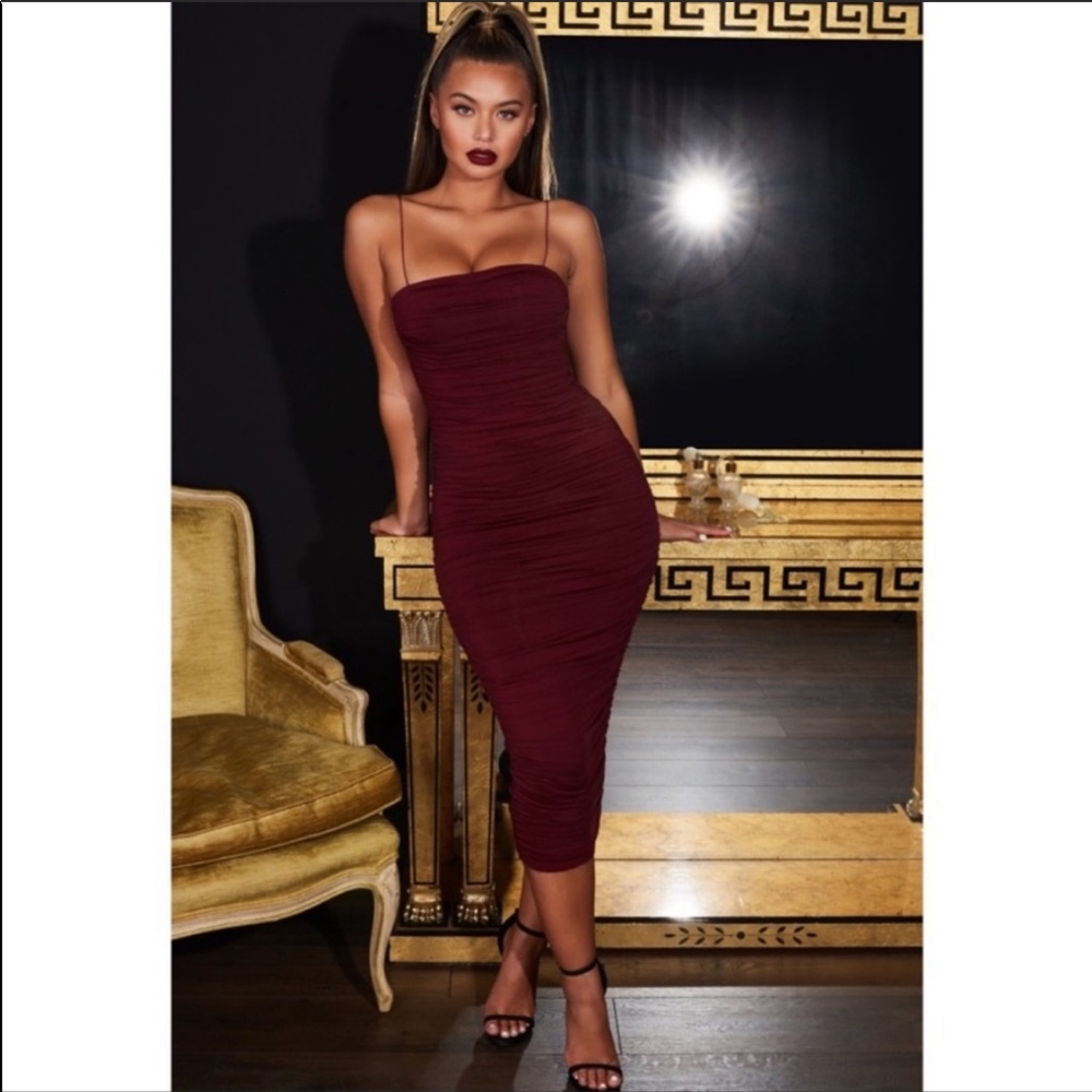 Oh Polly brown ruched dress
